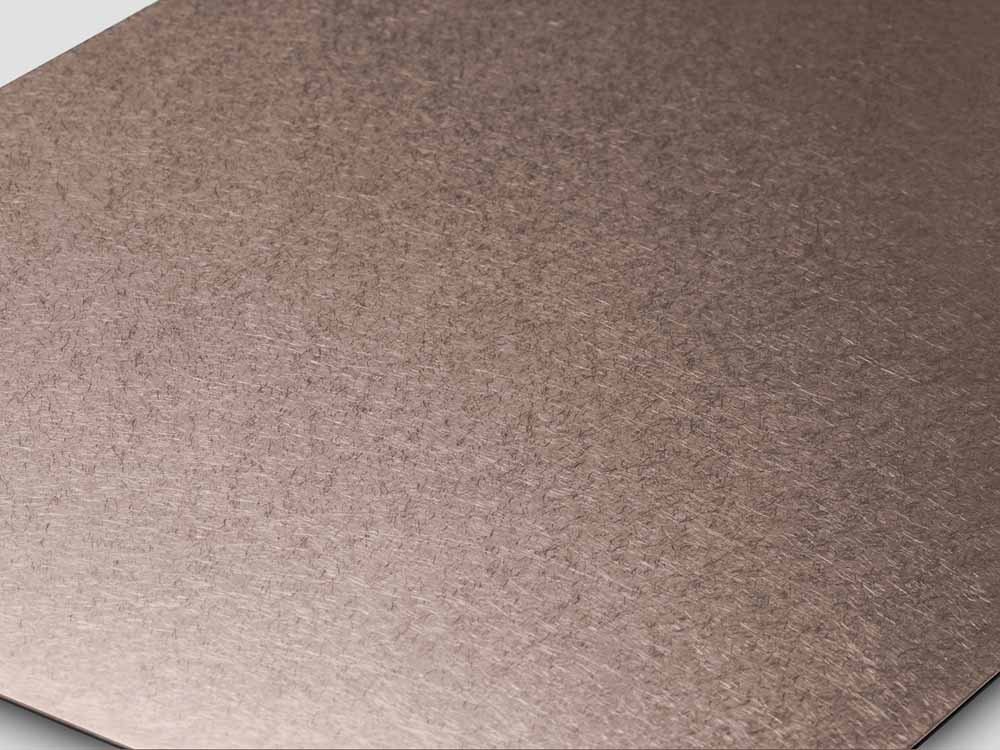 VIBES m5 RVS plaat met bruinbeige PVD Bronze-TiN coating, golvende trillingsgepolijste textuur
