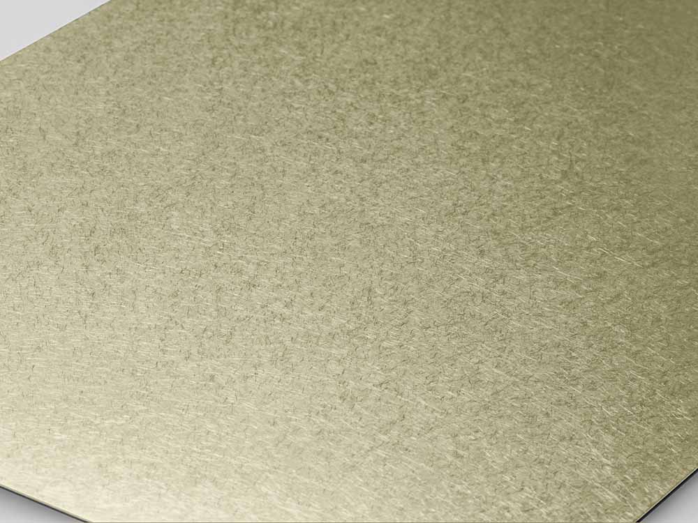 VIBES m5 RVS plaat met zachtgele PVD Champagne-TiN coating, golvende trillingsgepolijste textuur