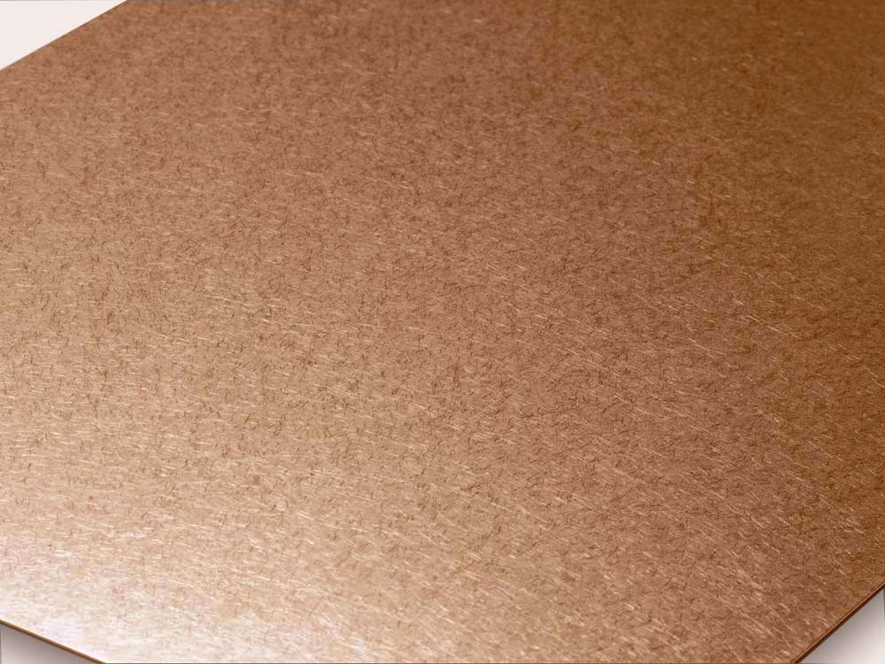 VIBES m5 RVS plaat met koperkleurige PVD Rose Gold-TiN coating, golvende trillingsgepolijste textuur